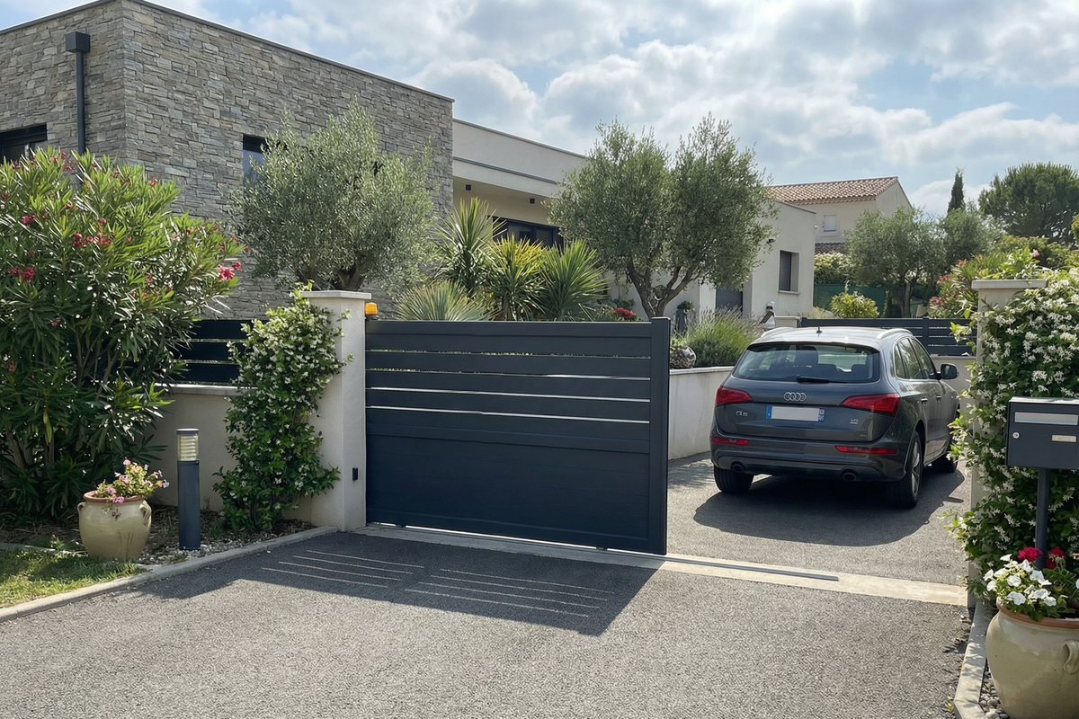 Portail coulissant Mixte en aluminium